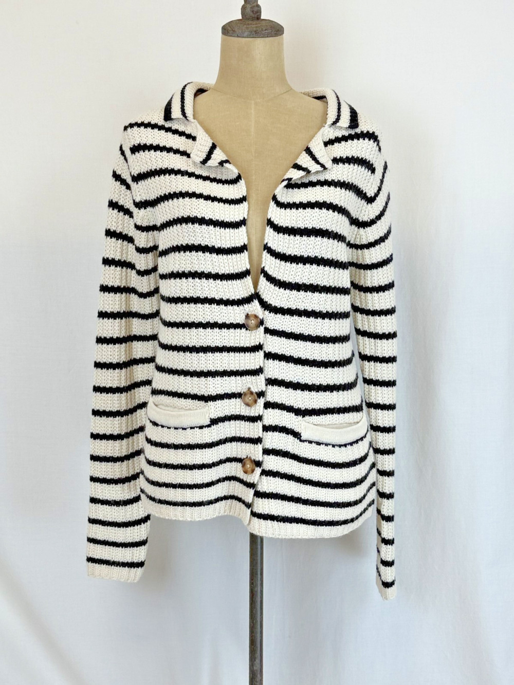 NWT Soya Concept Ivory & Black Cardigan Button Front Sweater #0410 MED
